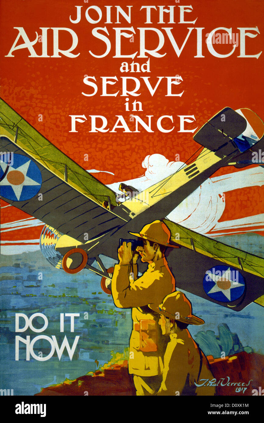 USA World War I American Recruitment Poster Soldiers Airplane 