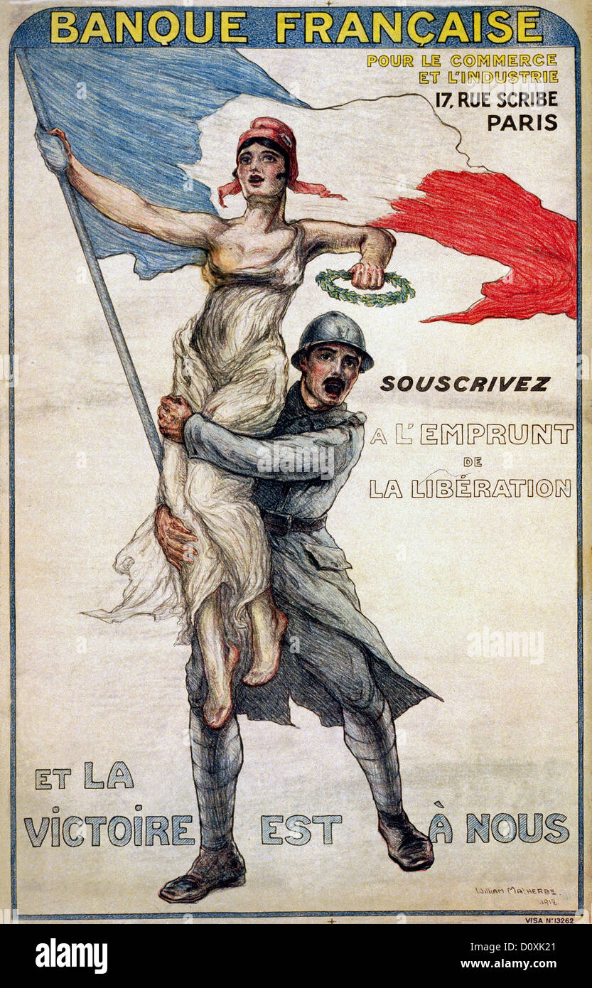 French Citizens Fight before Liberation of Paris World War I Propaganda Poster 