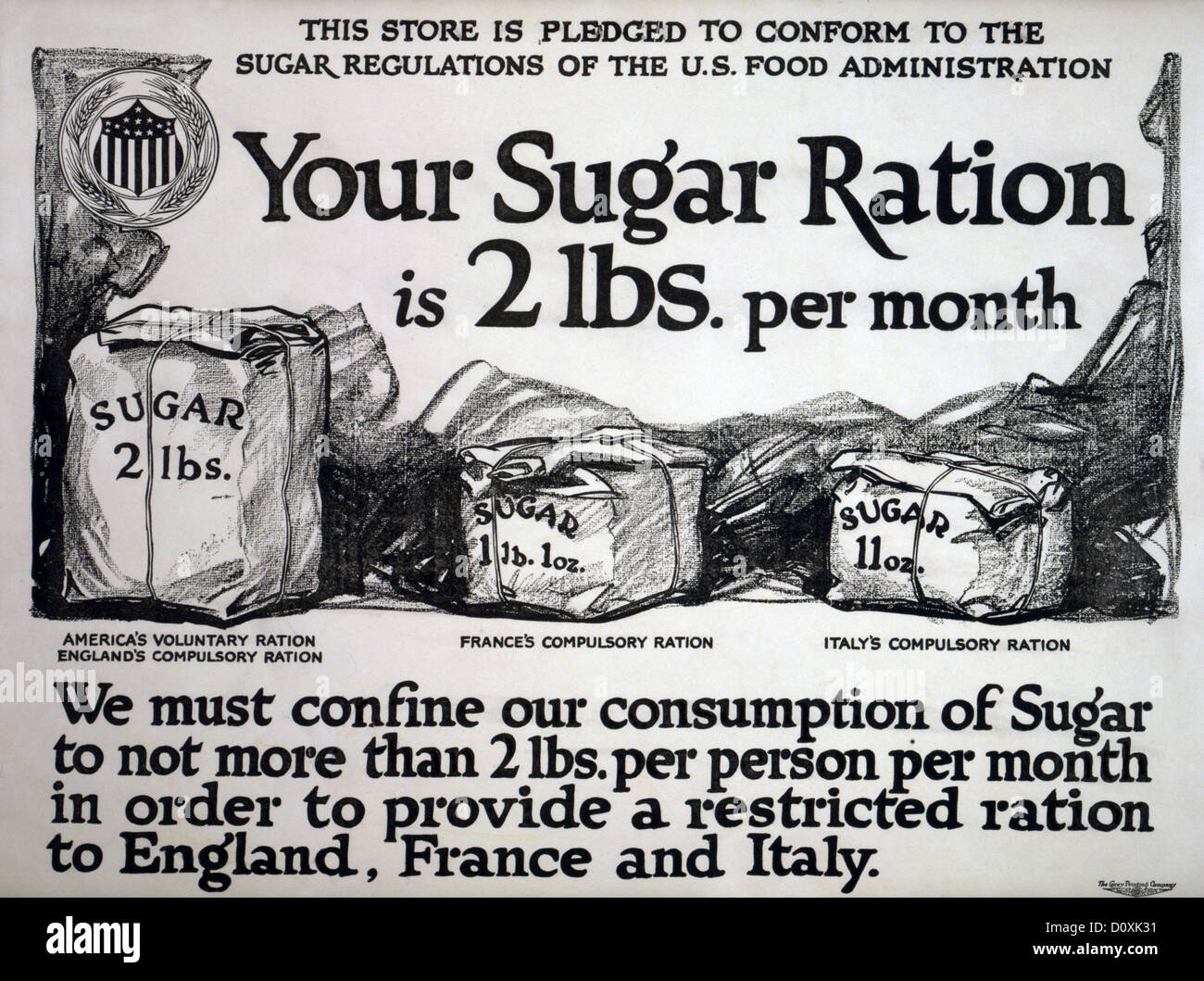 World War I American Propaganda Poster Showing Sacks Sugar