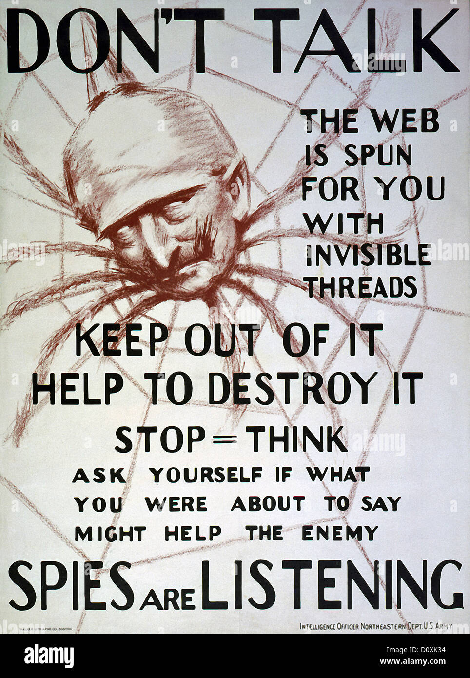 USA, World War I, American, propaganda, poster, Kaiser, Wilhelm II, 1, spider, Don't talk, web i, spies, listening, warning, 191 Stock Photo