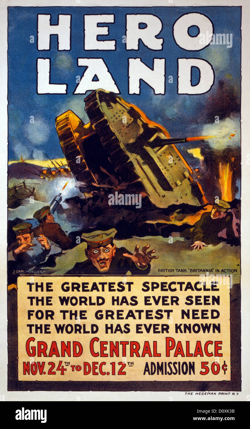 USA, World War I, American, event, battle, tank, spectacle, trench, propaganda, 1917, Stock Photo