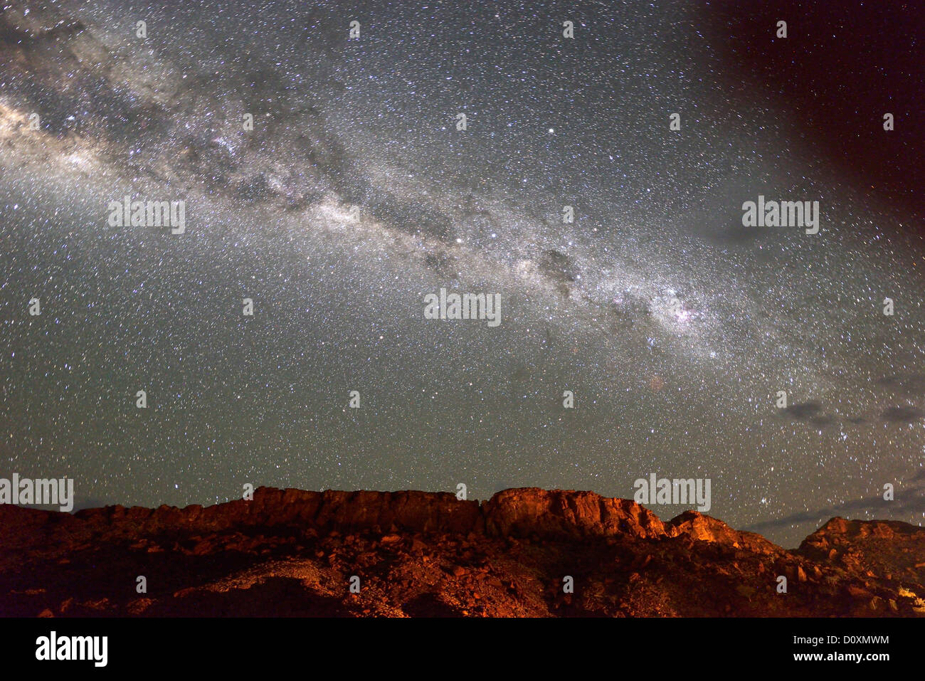 Africa, Namibia, Twyfelfontein, Night Sky, stars, cliffs, desert, sky Stock Photo