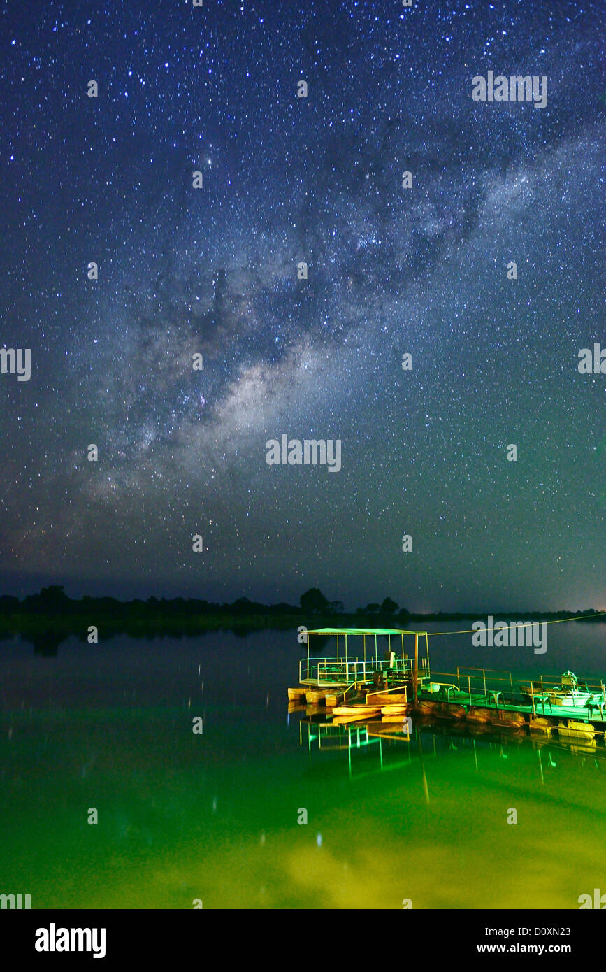 Africa, Namibia, Okavango, River, Mahangu Safari Lodge, Night sky, Astro Photography, Stars, Caprivi, Stock Photo