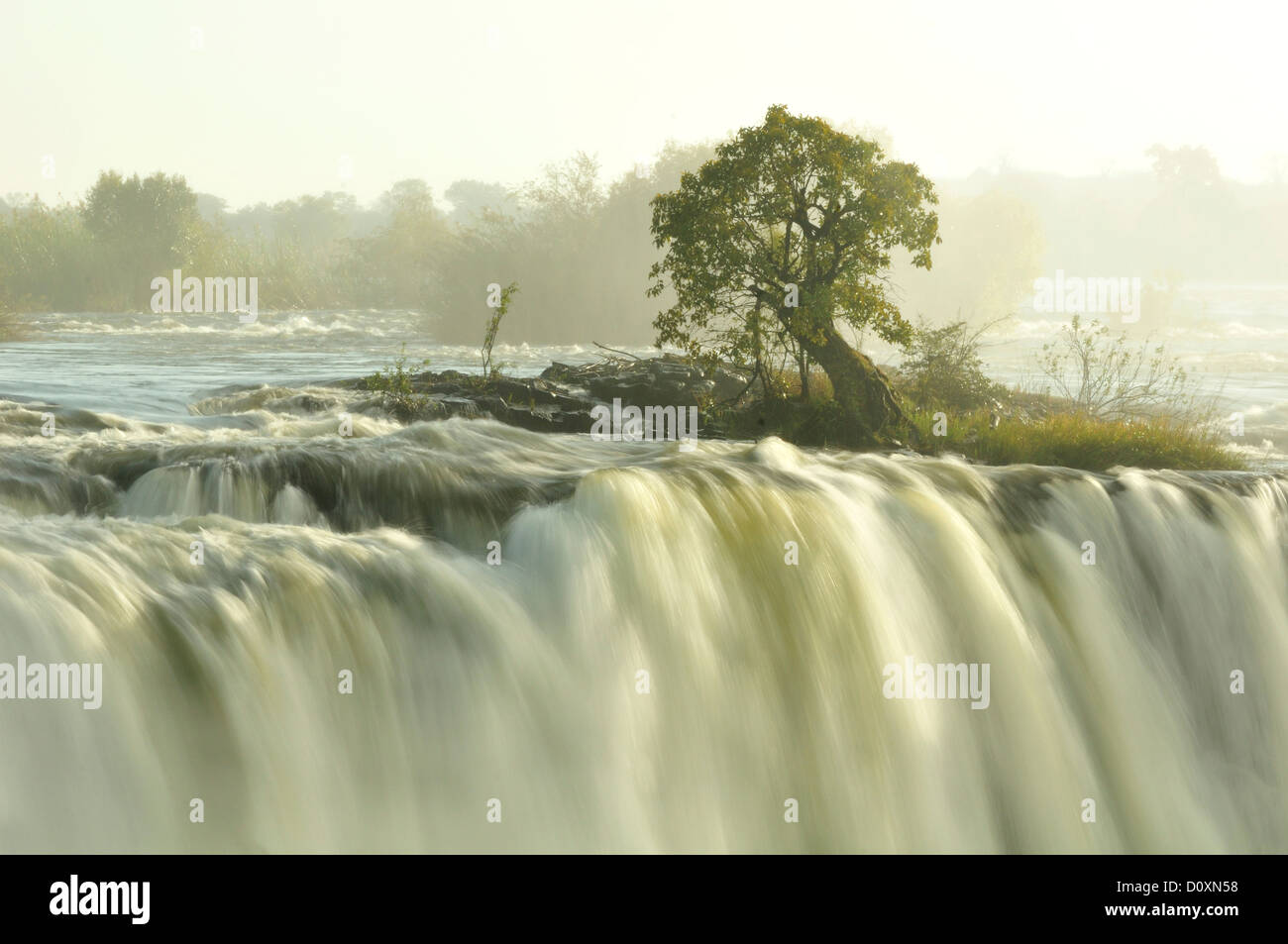 Africa, Zimbabwe, Zambezi, River, Southern Africa, Victoria Falls, waterfall, water, flow, falling, morning Stock Photo