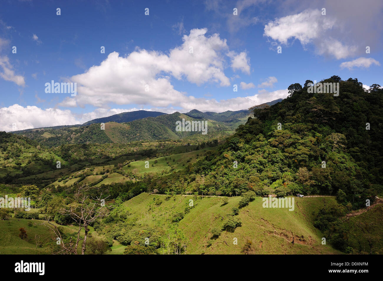 truck, driving, Rural, road, clouds, blue, sky, Valle Verde, Las Terras Altas, Panama, Central America, Stock Photo