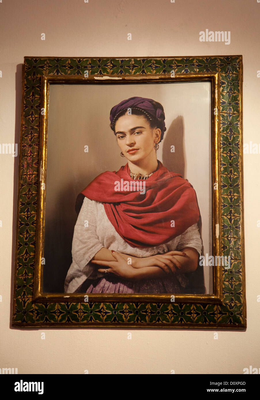 Museo Frida Kahlo - Photographic Portrait of Frida on wall in Coyoacan in Mexico City DF Stock Photo
