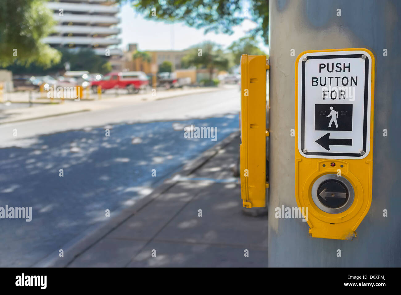 Push button for pedestrian traffic light Stock Photo