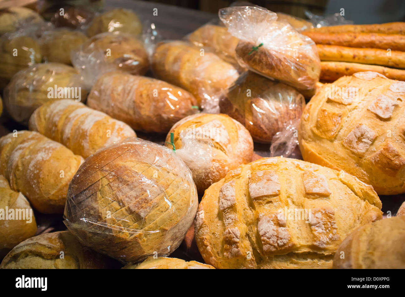 Bread sale display in supermarket Stock Photo Alamy