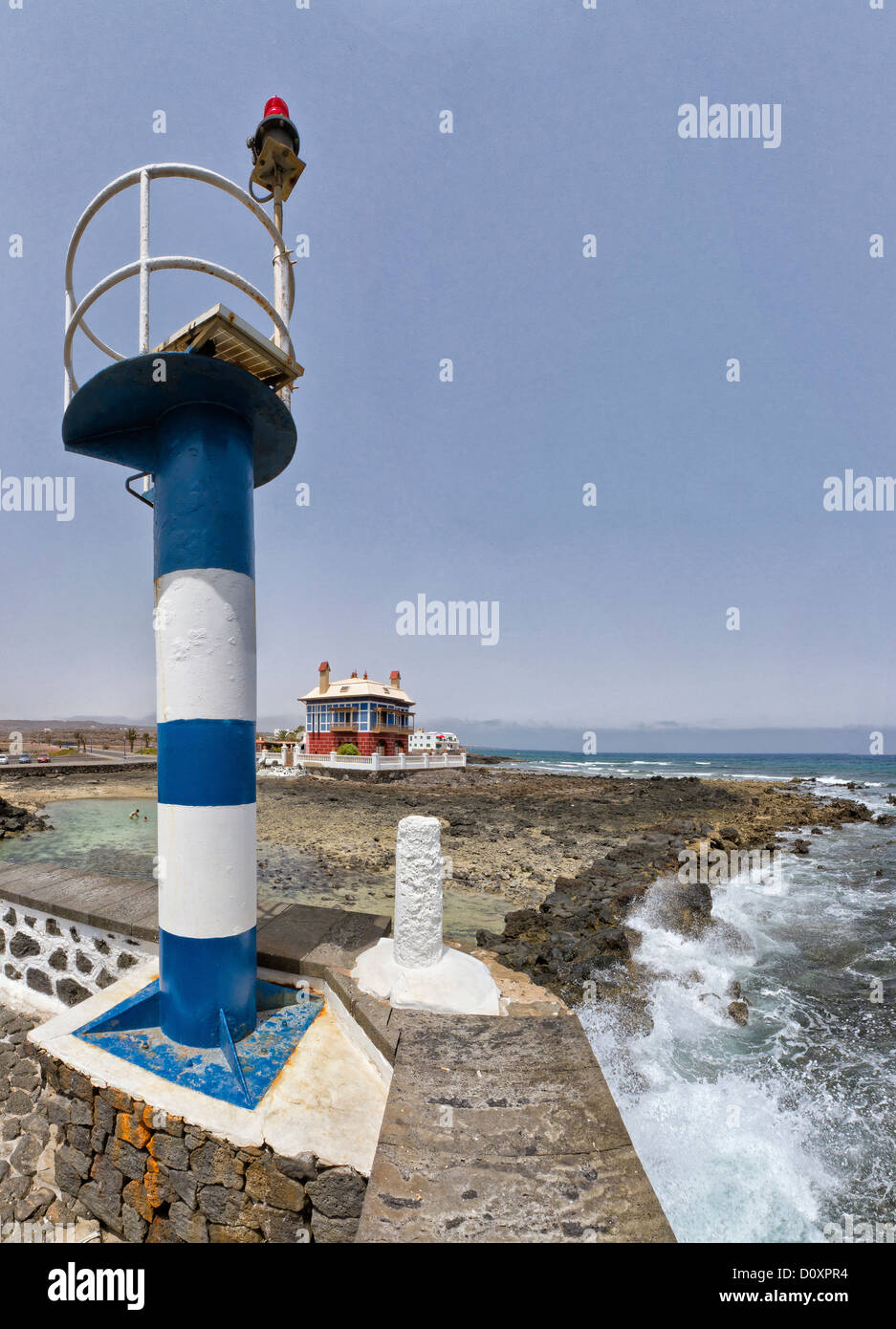 Spain, Lanzarote, Arrieta, Blue House, house, water, summer, sea, Canary Islands, Stock Photo