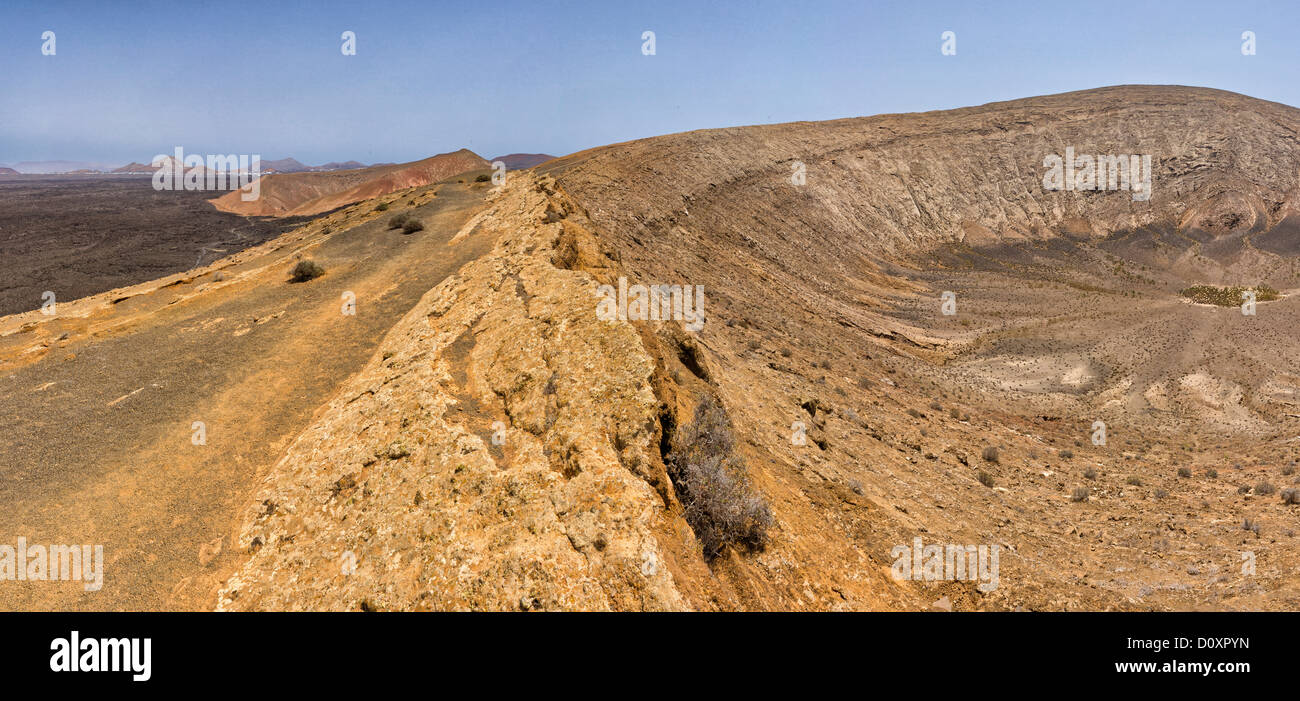 Spain, Lanzarote, Mancha Blanca, Caldera Blanca, landscape, summer, mountains, hills, Canary Islands, Stock Photo