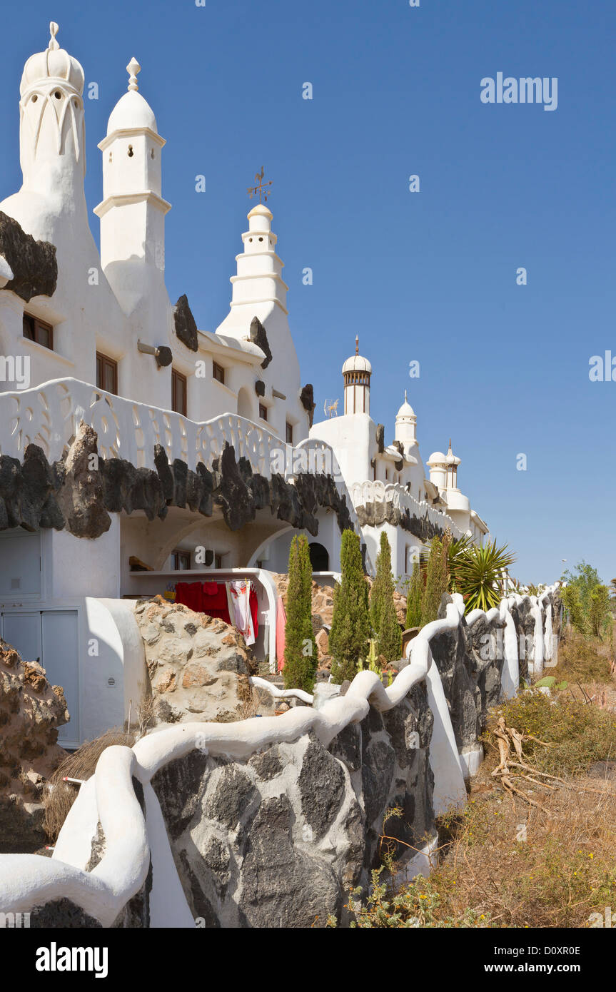Spain, Lanzarote, Tias, Gaudi-styled, houses, house, summer, Canary Islands, Stock Photo