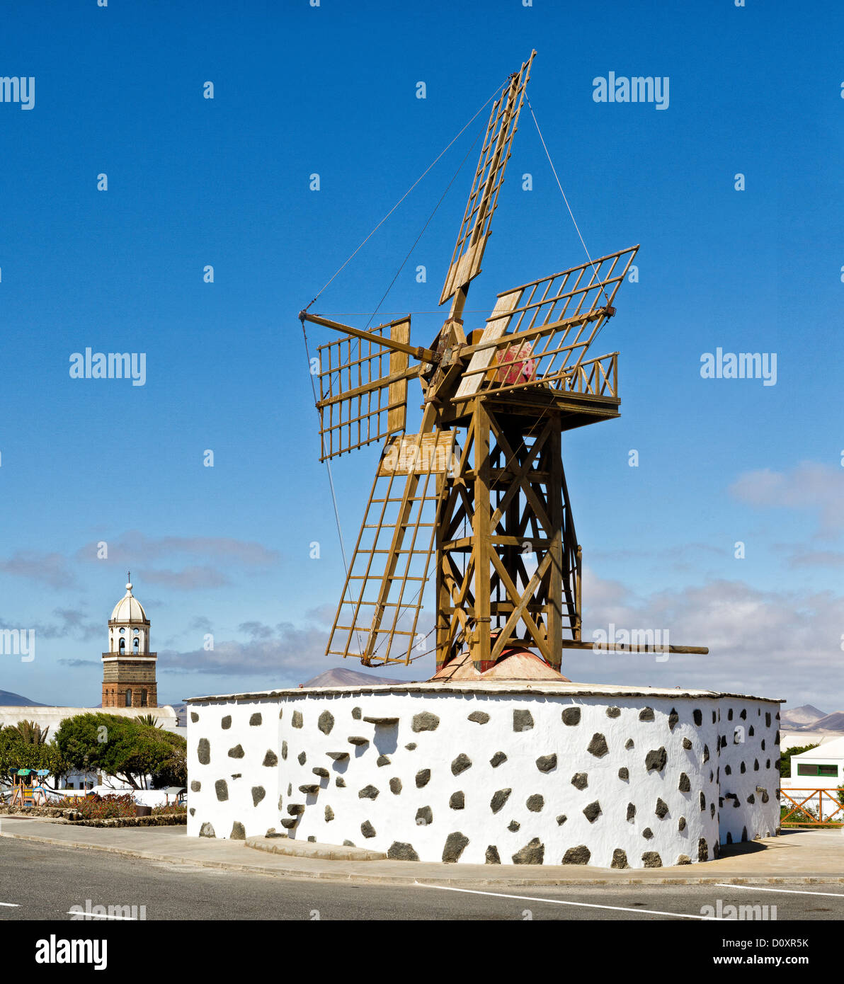 Spain, Lanzarote, Teguise, Skeleton windmill, windmill, summer, Canary Islands, Stock Photo
