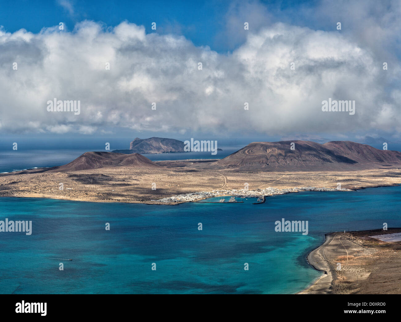 Spain, Lanzarote, Ye, Isla Graciosa, landscape, water, summer, mountains, sea, Canary Islands, Stock Photo