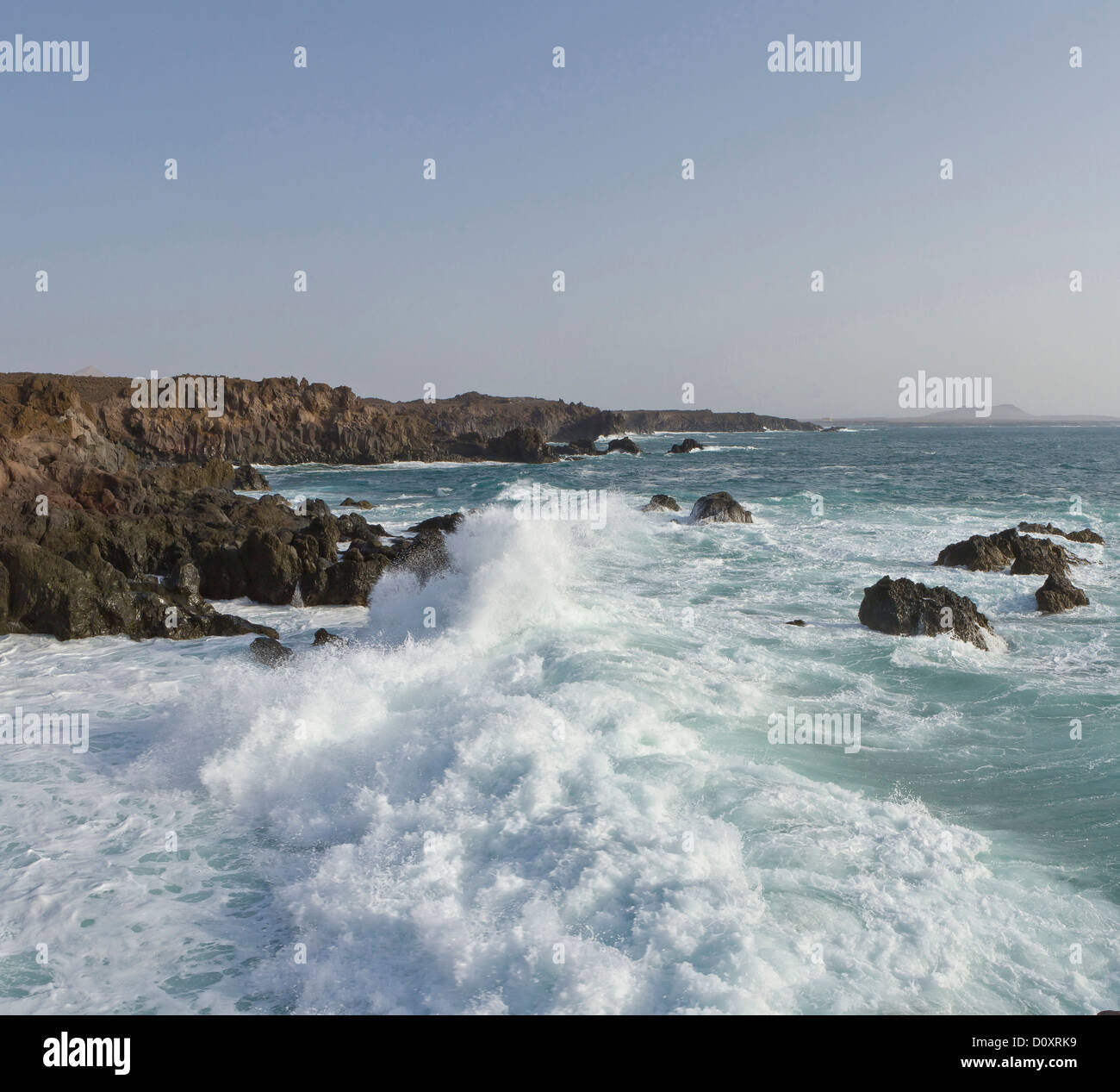 Spain, Lanzarote, Los Hervideros, waves, sea, landscape, water, summer, sea, Canary Islands, Stock Photo