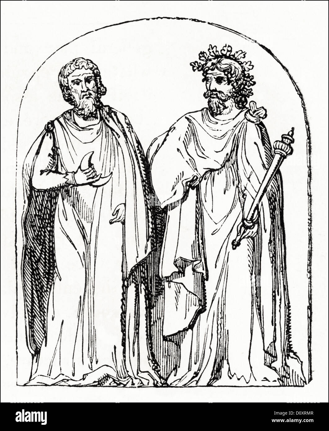 Victorian woodcut engraving circa 1864 showing two druids from a Stock ...