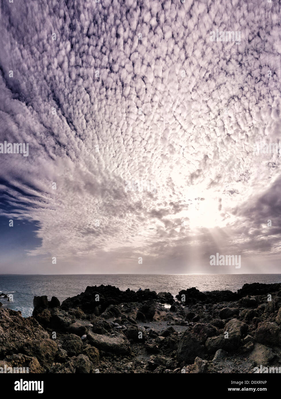 Spain, Lanzarote, Los Hervideros, Sunset, landscape, water, summer, sea, Canary Islands, Stock Photo
