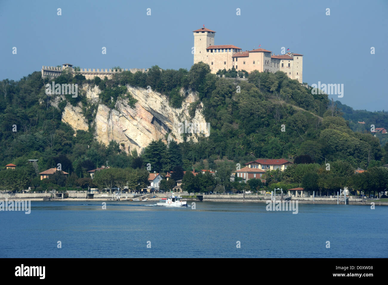Italy, Europe, Angera, Varese, Lombardy, Rocca Boromea, fort, cliff, lake, Lago Maggiore, Stock Photo