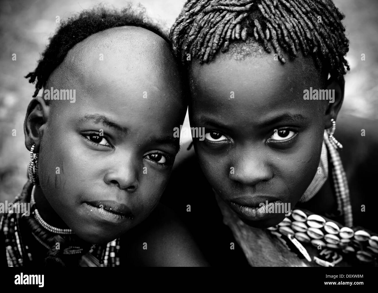 Hamar Tribe Kids With Traditional Necklace And Hairstyle Turmi