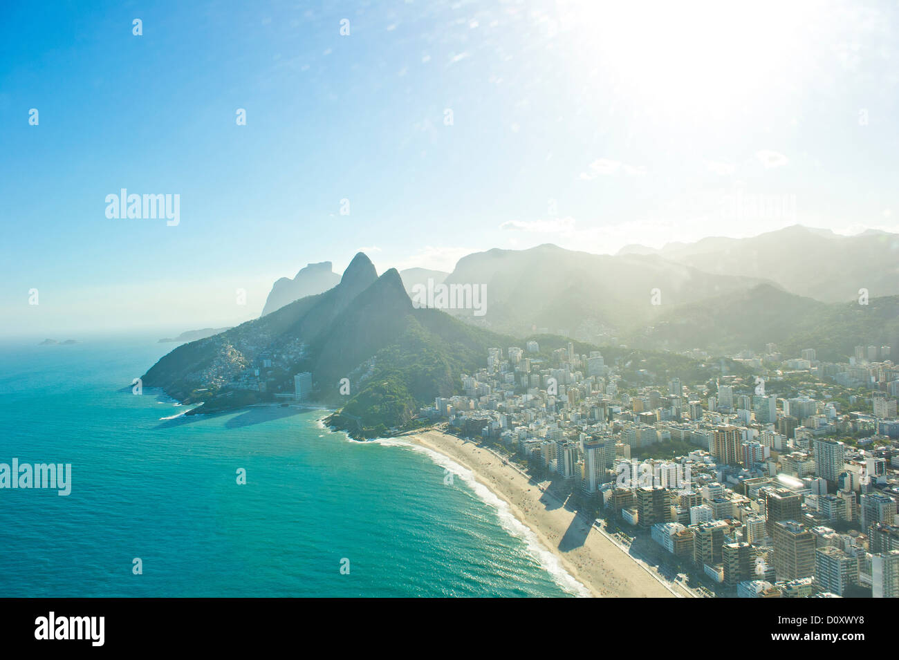 Aerial view of Ipanema Beach and Morro Dois Irmaos, Rio de Janeiro, Brazil Stock Photo