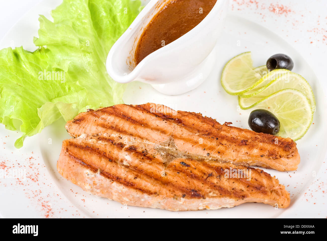 Grilled salmon steak Stock Photo - Alamy