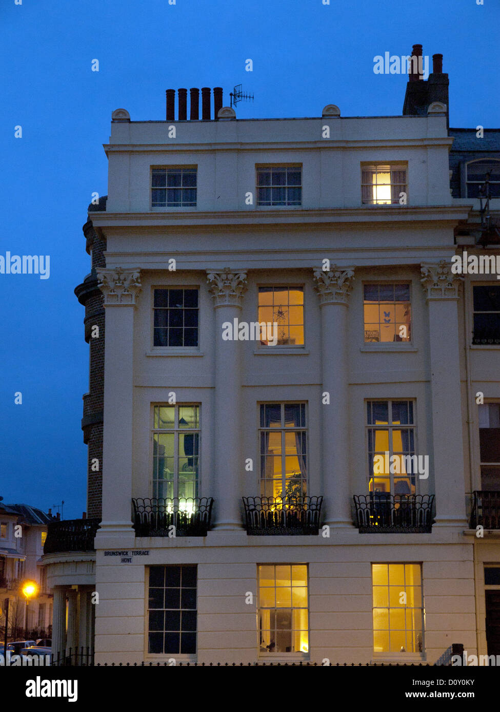 Brighton homes at night. Stock Photo