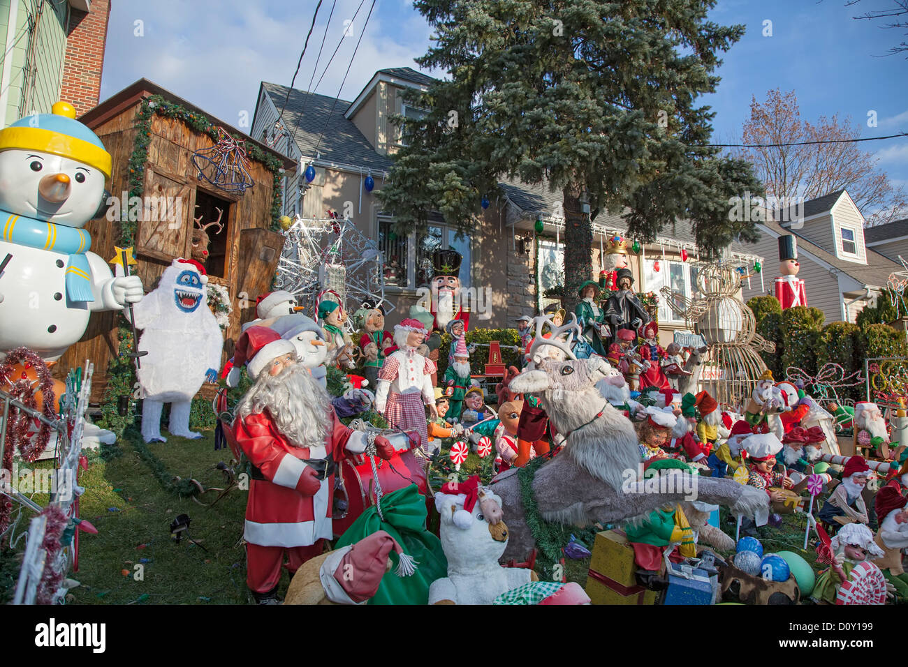 New York, New York - A Christmas display on the lawn of a home on Staten Island. Stock Photo