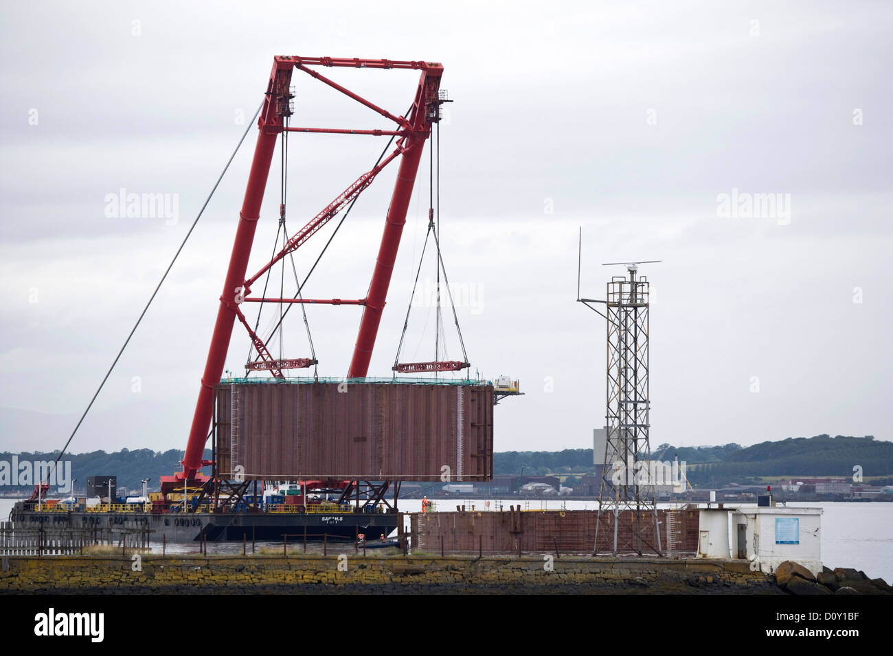 Building the replacement crossing on the Firth of Forth putting Caissons in place, Edinburgh. Stock Photo
