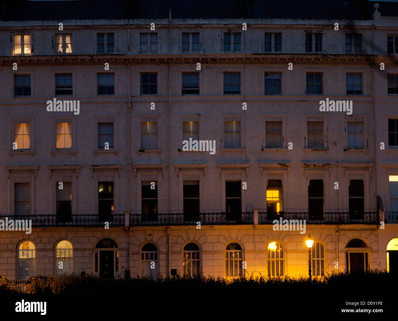 The houses of Adelaide Crescent, Hove, Brighton in the evening Stock