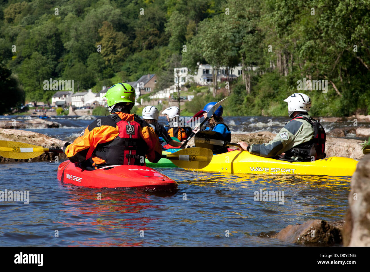 Summer kayaking on the river Wye at Symonds Yat, Wyre Valley, Ross-on-Wye, Monmouthshire, Wales Stock Photo