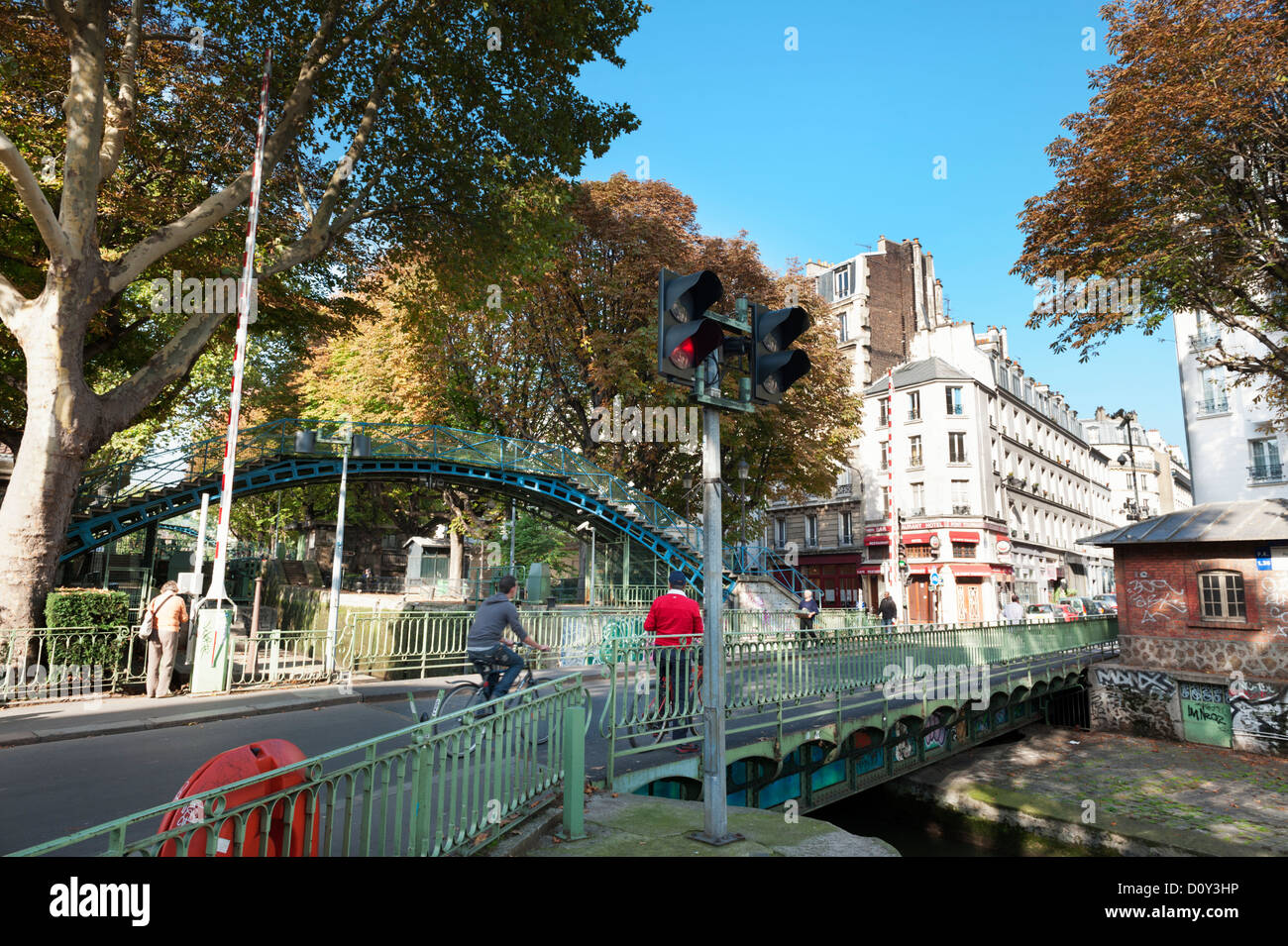 Paris, France: Bridge over the Canal St Martin. Stock Photo