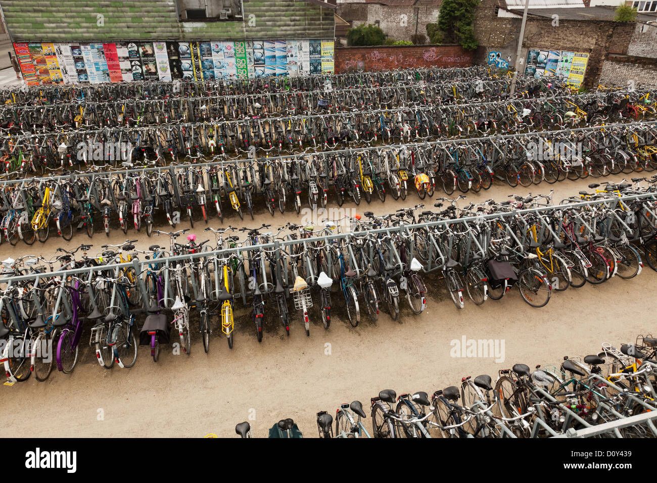 Communal bicycle rack, Ghent, Belgium Stock Photo