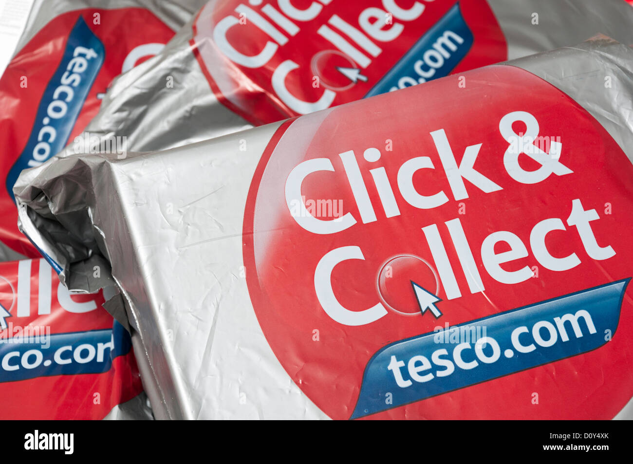 Tesco Click and Collect parcels. Stock Photo
