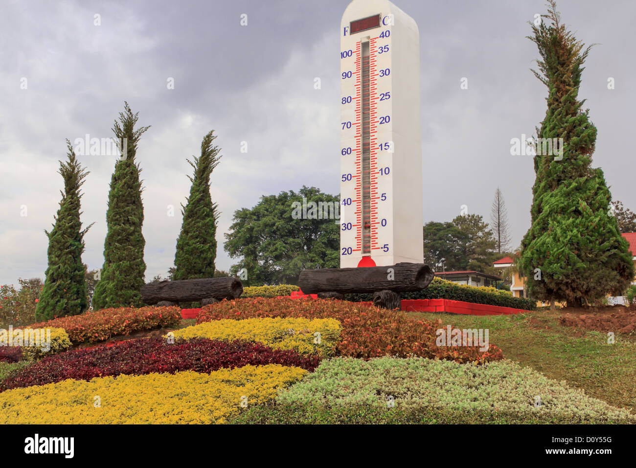 big outdoor thermometer in garden Stock Photo