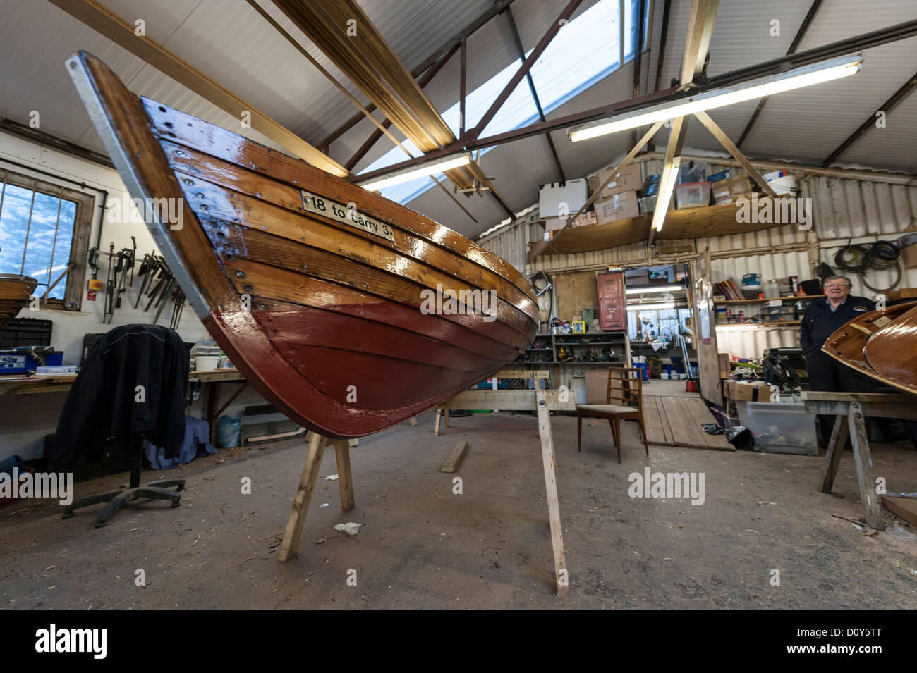 Inside the Keswick Launch boat yard on the edge of Derwent Water Lake