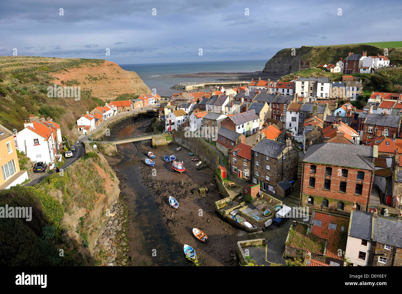 View Of The Coastal Village Of Staithes And Its Harbour North