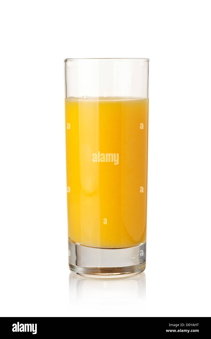 Orange juice in highball glass. Isolated on white background Stock