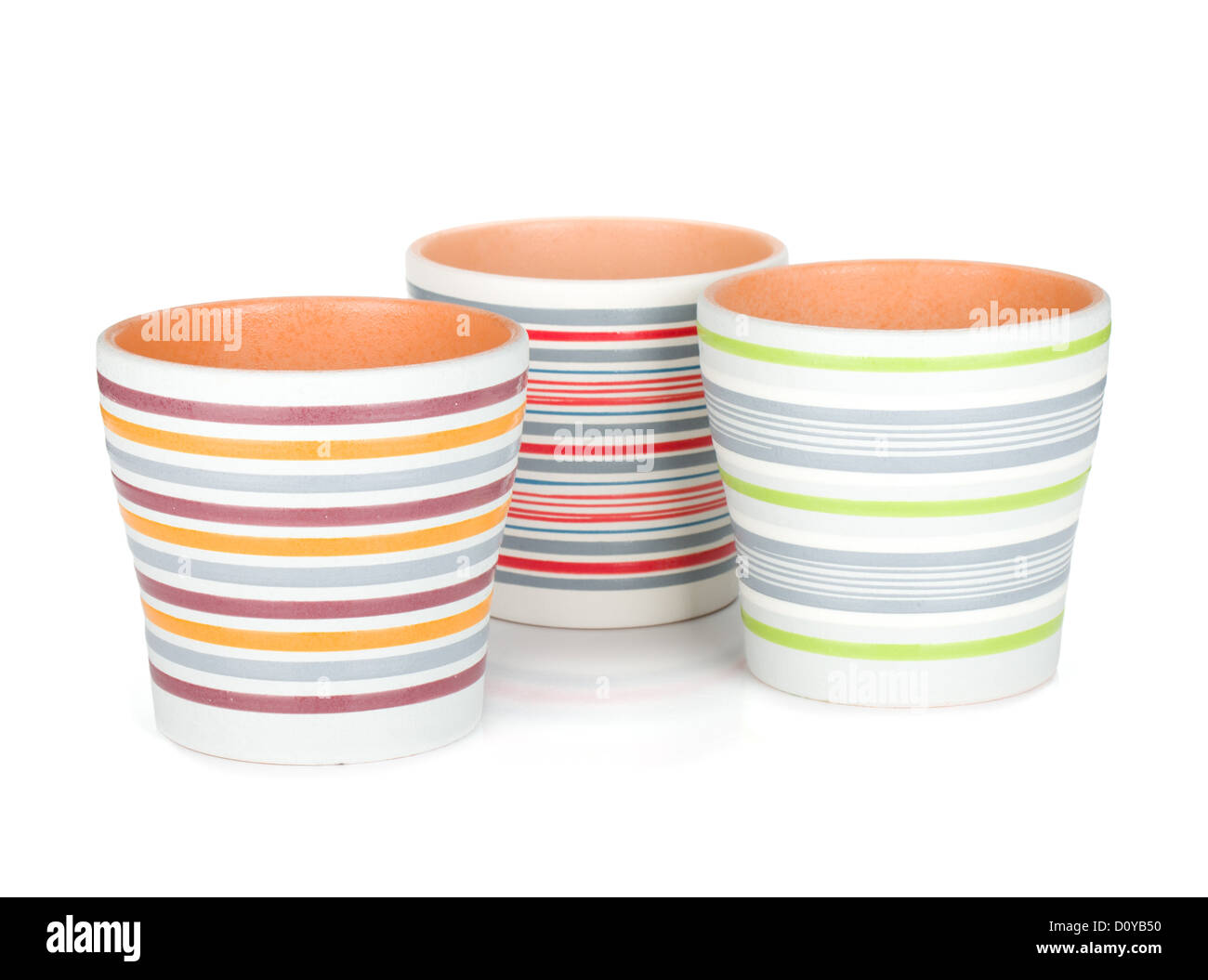 Three flower pots. Isolated on white background Stock Photo - Alamy