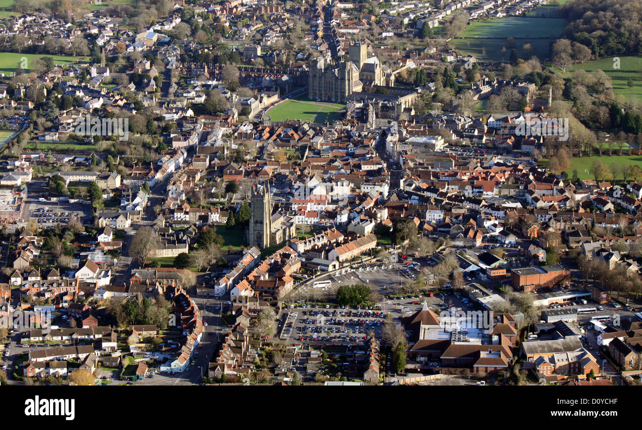 aerial view of the city of Wells in Somerset Stock Photo