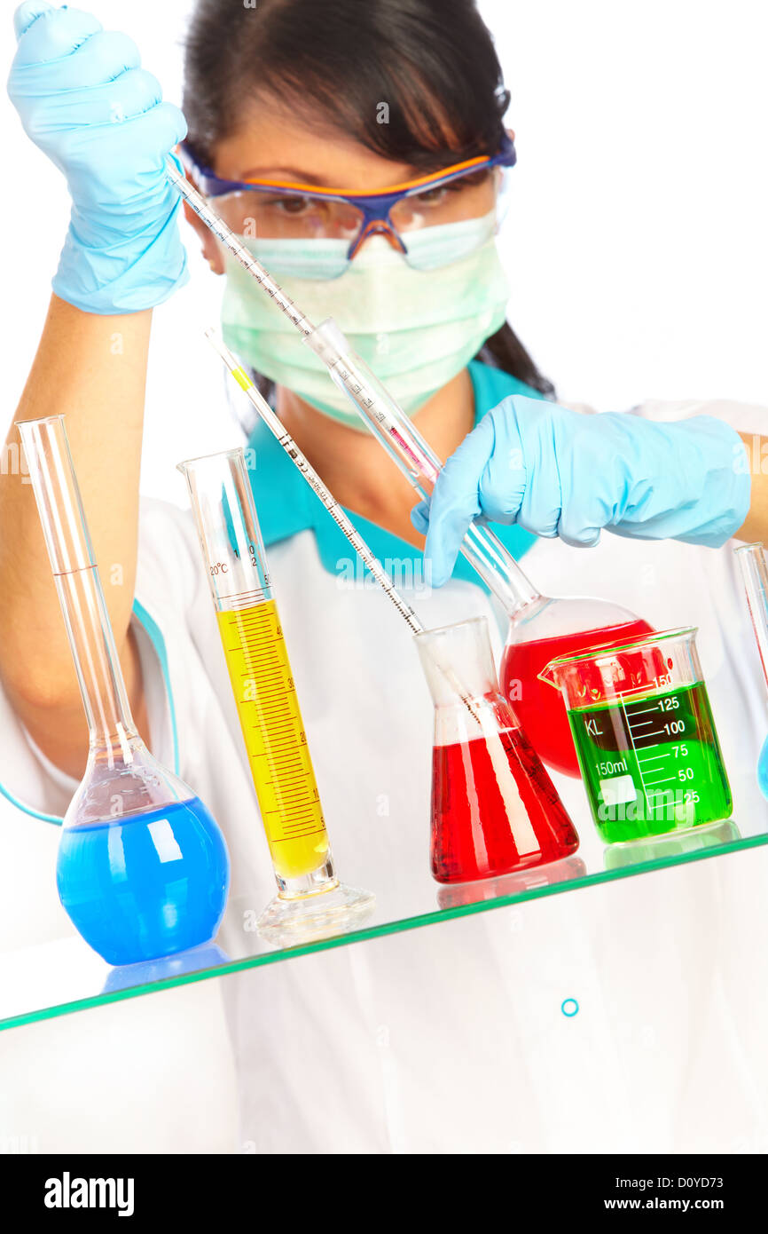 scientist in laboratory with test tubes Stock Photo
