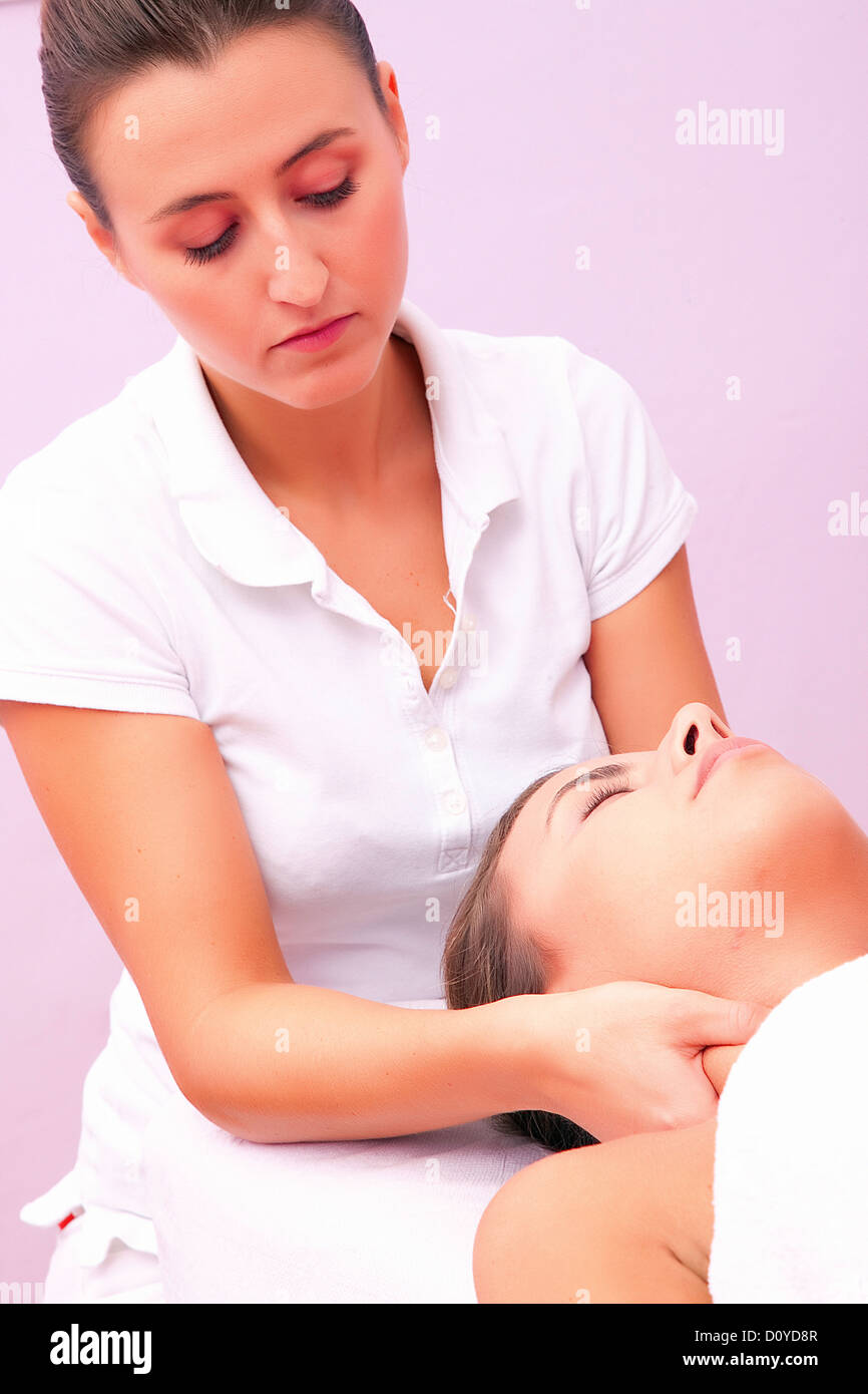 physiotherapy  cervical massage Stock Photo