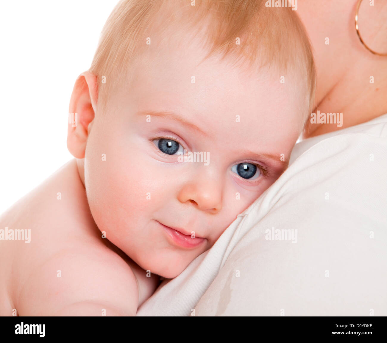 baby on a shoulder at mum Stock Photo