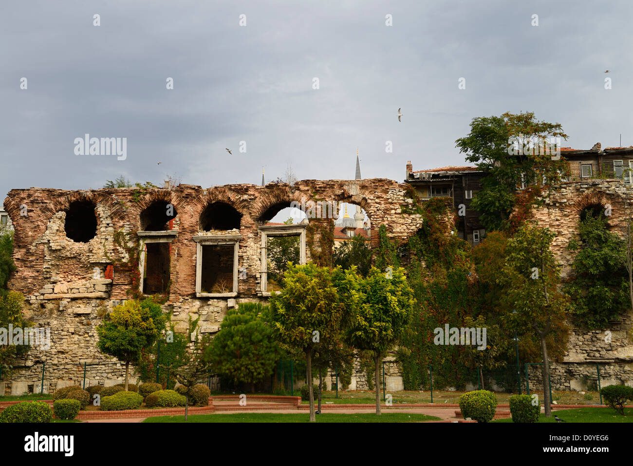 Remnant of sea wall with windows of the Boucoleon Palace Istanbul Turkey Stock Photo