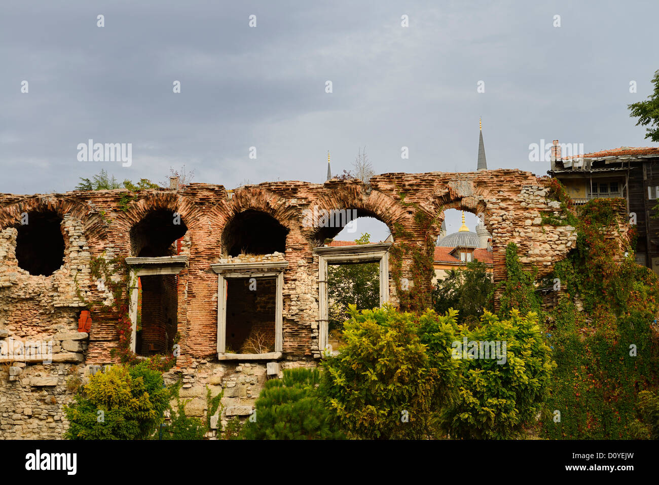 Relic of windows of the Boucoleon Palace built on Marmara Sea walls Istanbul Turkey Stock Photo