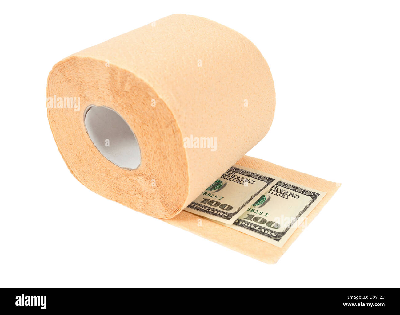 Roll of toilet paper and money isolated on white background Stock Photo