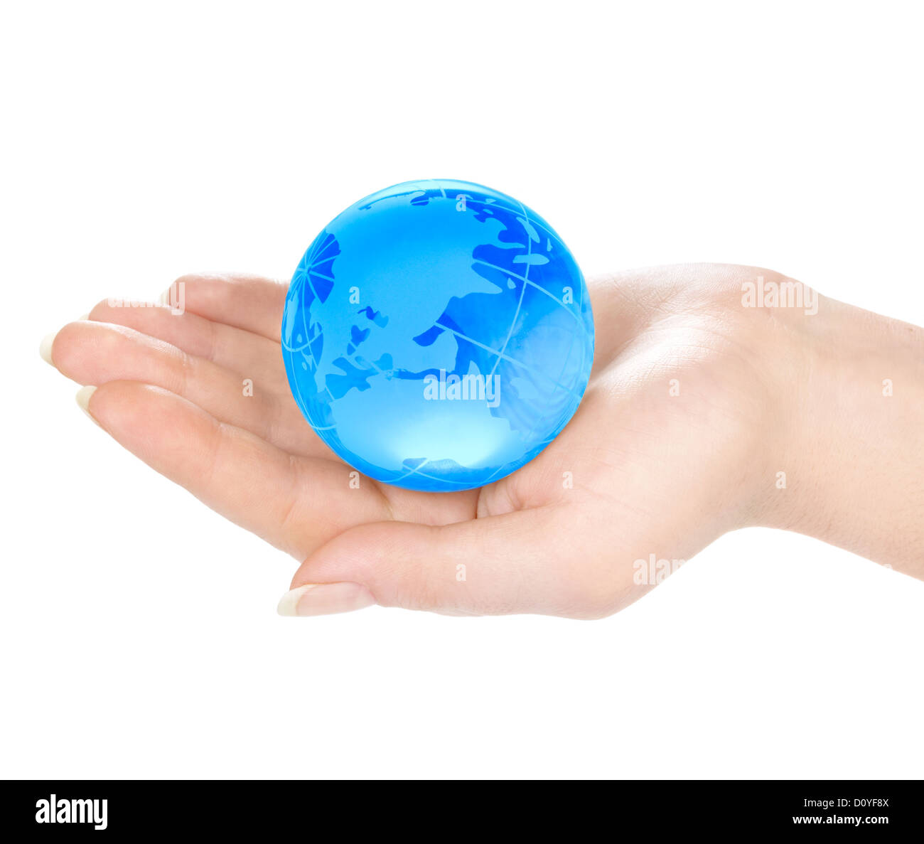 The hand of the person holds globe on a white background Stock Photo