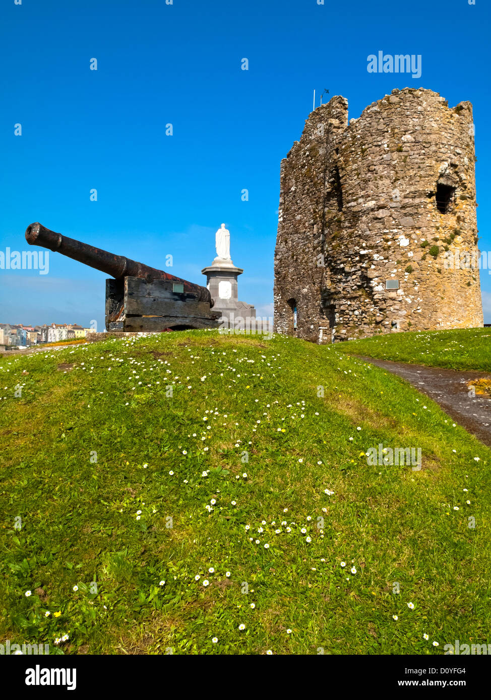 Ruins of the Norman Castle on Castle Hill in the Old Town at Tenby in Pembrokeshire South Wales UK Stock Photo
