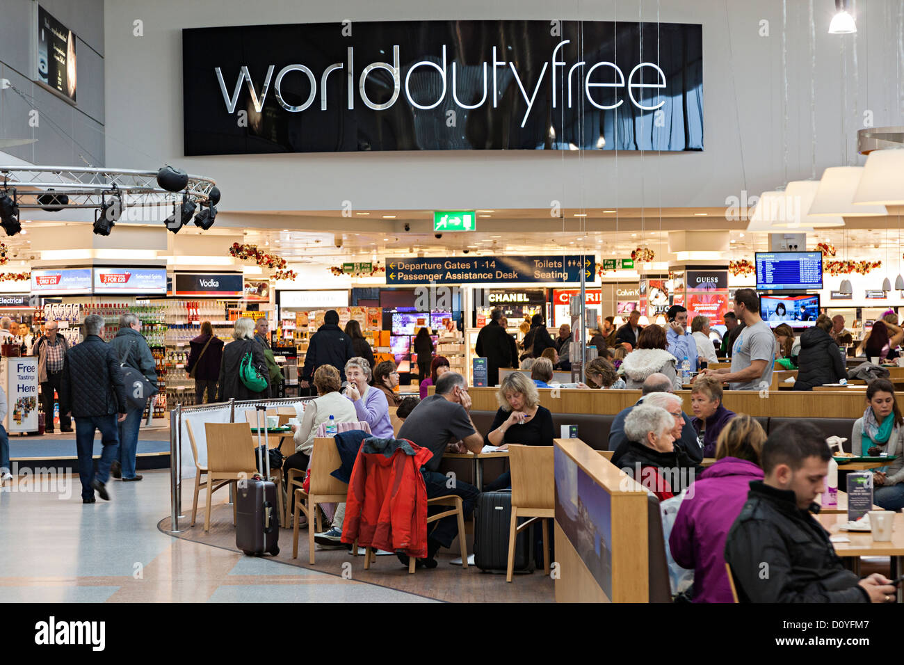 Duty free and cafe area of Jersey airport, Channel islands, UK Stock Photo