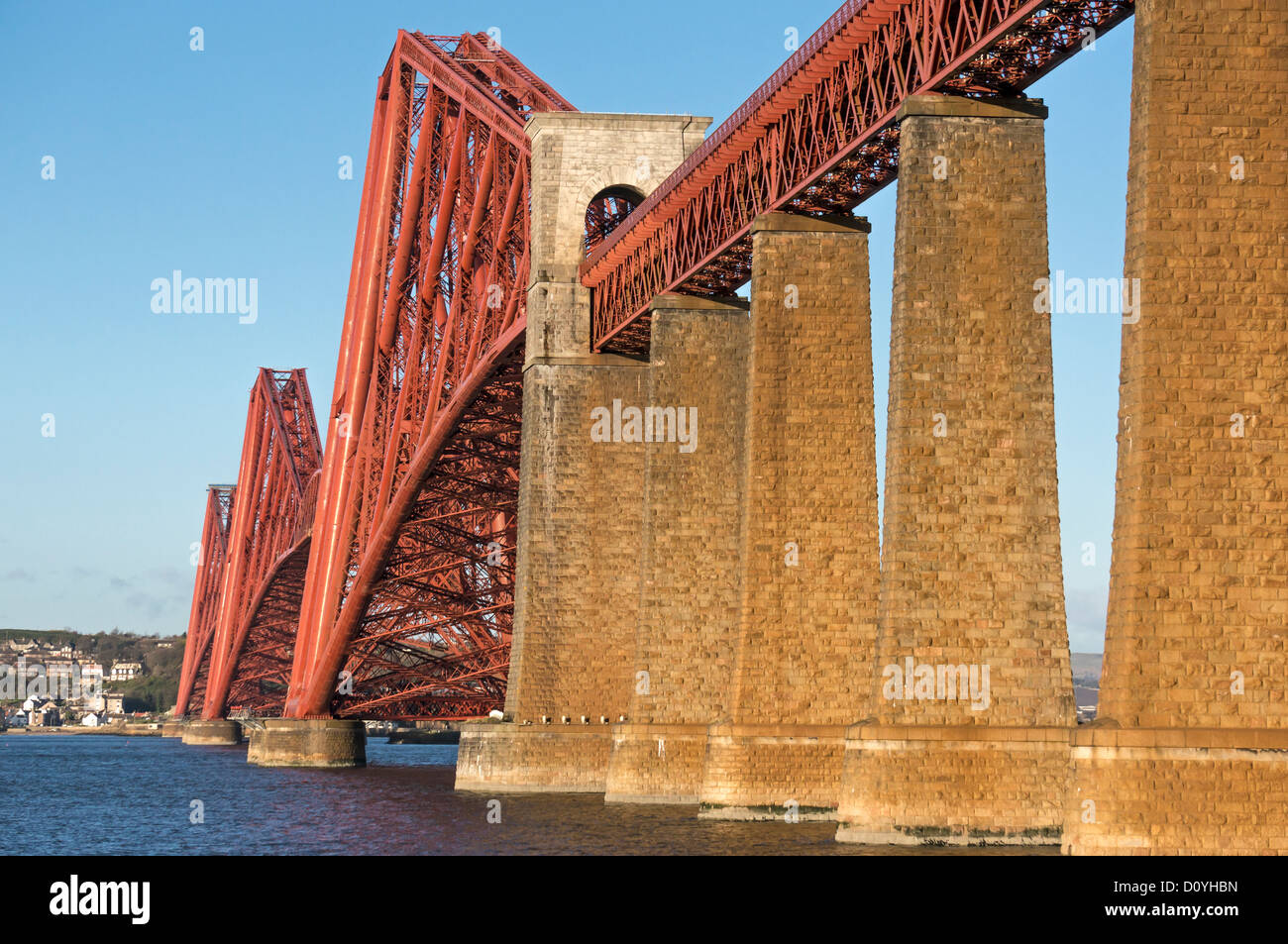 Newly painted Forth Railway Bridge as seen from South Queensferry in Scotland Stock Photo
