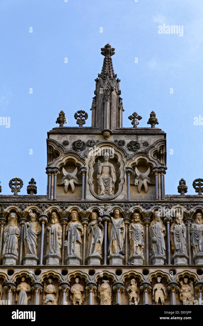 Close up of the facade of Wells Cathedral, Wells, Somerset, England Stock Photo