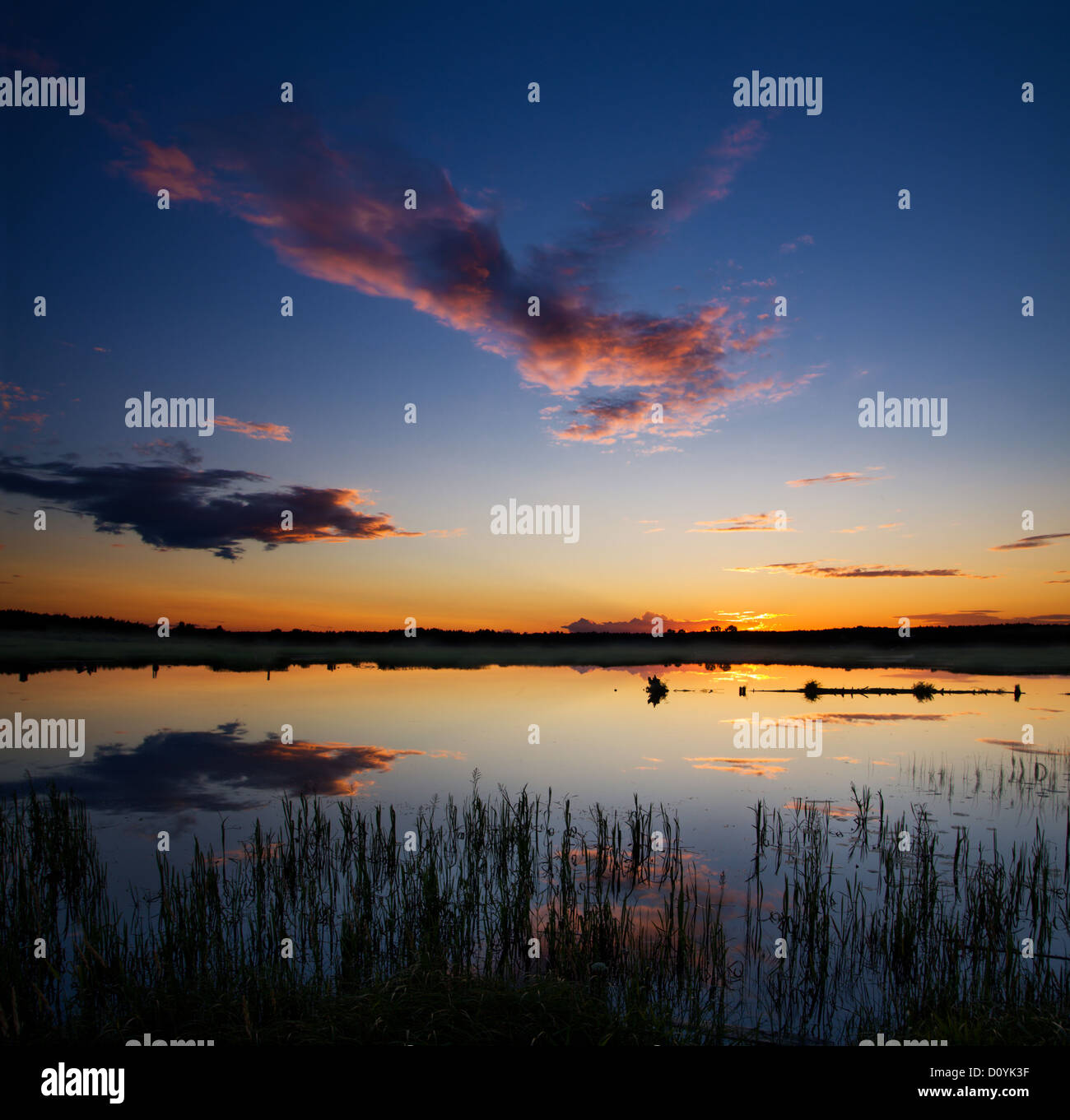 sunset over lake Stock Photo